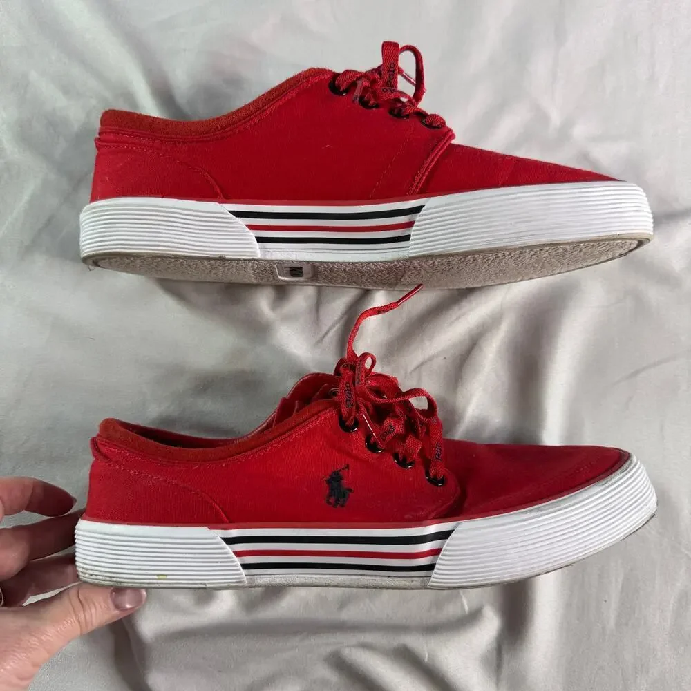 Polo Ralph Lauren Faxon Low Red Canvas Sneakers Men’s 8.5D Lace Up Casual